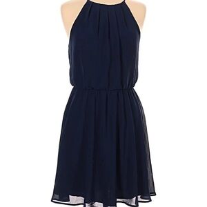 Lush Navy Blue Pleated Mini Dress